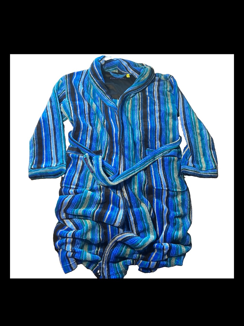 Robert Graham Robe Mens Size S/M Bathrobe Striped Fleece Blue Fuzzy
